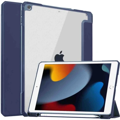Afbeelding van iMoshion Tablet Hoes Geschikt voor iPad 8 (2020) 8e generatie / 7 (2019) 7e 9 (2021) 9e Trifold Hardcase Bookcase Donkerblauw