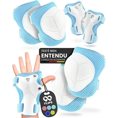 Afbeelding van 99FLIPS Rollerbescherming voor kinderen, meisjes, bescherming fiets, kniebrace, BMX, scooter, inline skate, Flash S/M, lichtblauw