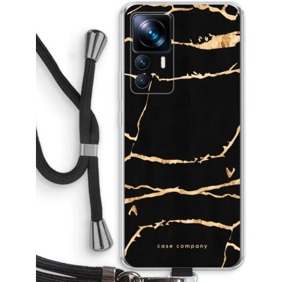 Afbeelding van Case Company® hoesje met Koord geschikt voor Xiaomi 12T Gouden marmer Telefoonhoesje Zwart Bescherming aan alle Kanten en Over de Schermrand
