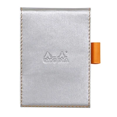 Afbeelding van Rhodia Art.nr. 118101C Rhodiarama notitieblok met omslag formaat A7, perkament Surfine 80 g/m², deksel van kunstleer, penlus en kaartenvak, geruite lijnen zilver