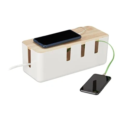 Afbeelding van Relaxdays opbergbox stekkerdoos kabelbox oplaadbox kabelorganizer kabelmanagement wit
