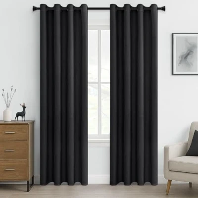 Afbeelding van MRTREES Verduisterings en isolatiegordijn, 140 x 225 cm, zwart, verduisteringsgordijn, hittebescherming, voor woonkamer, slaapkamer, ruimteverdeler, keuken, kledingkast, 2 stuks met oogjes