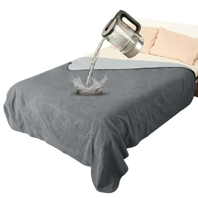 Afbeelding van Pawsee Waterdichte hondendeken, bankovertrek, puppy, kat, fleece, groot bed, autostoel, meubelbescherming, 152 x 127 cm, grijs