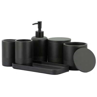 Afbeelding van ZCCZ 6 delige badkameraccessoireset met zeepdispenser, lotion, tandenborstelhouder, 2 wattenstaafjesdispensers, toiletbak, moderne badkamerdecoratie (zwart)