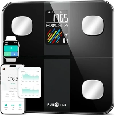 Afbeelding van Runstar Intelligente weegschaal voor lichaamsgewicht en vetpercentage, hoge precisie digitale personenweegschaal met groot scherm BMI hartslag 15 compositie analysator