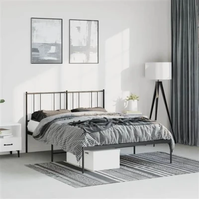 Image de vidaXL Cadre de lit métal avec tête noir 150x200 cm