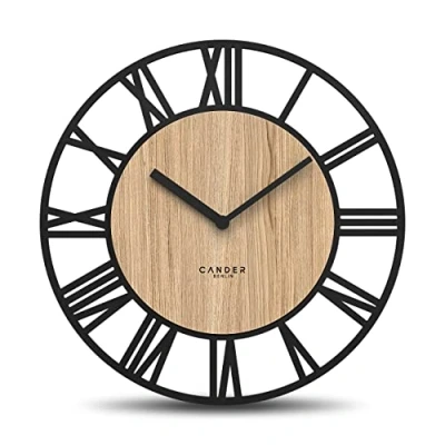 Afbeelding van Cander Berlin MNU 2740 R XXL wandklok van hout, stil, modern, 40 cm, eikenfineer zonder tikkend geluid, voor keuken, woonkamer, analoge vintage