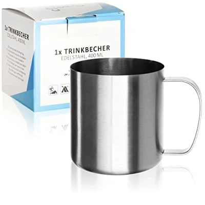 Afbeelding van Robin Goods® Drinkbeker van roestvrij staal, zilver, hoogwaardige beker, campingbeker, onbreekbaar en BPA vrij (1 stuk, zilverkleurig)