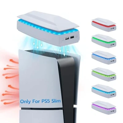 Afbeelding van Mcbazel PS5 Slim Koelstation met RGB, Verstelbare 3 Snelheden Superieure Koelventilator Stofdichte Cover USB poorten voor Playstation 5 Disc/Digitaal Wit