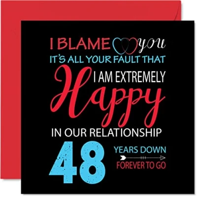 Afbeelding van Grappige verjaardagskaart voor de 48e verjaardag echtgenoot en vrouw Your Fault I&#039;m Extreme Happy partner, 145 mm x trouwdag