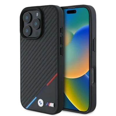 Afbeelding van BMW Backcase hoesje geschikt voor iPhone 16 Pro Max Effen Zwart Kunstleer