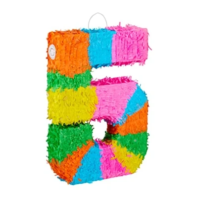 Image de Relaxdays 10025189_907 Piñata d&#039;anniversaire chiffre 5 à suspendre pour enfants et adultes en papier remplir soi même Multicolore