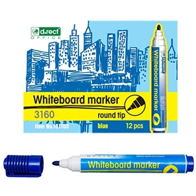 Afbeelding van D.RECT 3160 Whiteboard marker met ronde punt, blauw, 12 stuks