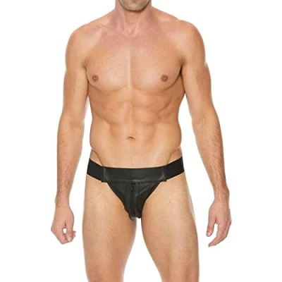 Afbeelding van Shots Ouch! Gestreepte Voorkant Leren Jock Strap met Rits L/XL black