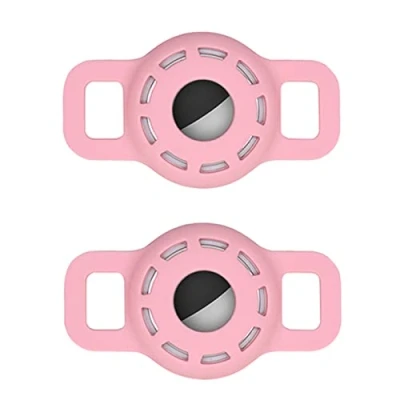 Afbeelding van AirTag Siliconen Hoesje voor Huisdier Halsband met HD Beschermfolie, Hoge Transparantie, Draagbare Verstelbare GPS Zoekhoes Hond Kat 2 Stuks (2 Roze)