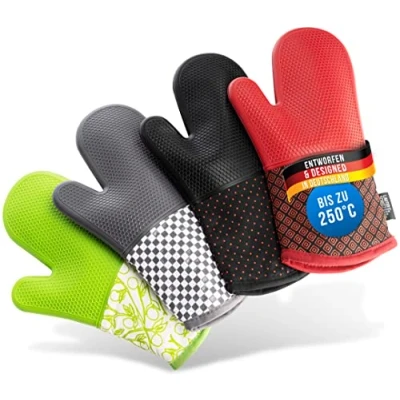 Afbeelding van LauterSchutz® Ovenwanten per paar met volledige siliconencoating voor de beste grip en hittebestendigheid (contactwarmte: 250C) in verschillende kleuren (Zwart, Massief silicone)