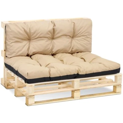 Afbeelding van Palletkussen voor tuin, kussens binnen en buiten, groot rugkussen zitkussen, bank, balkon terras, 120 x 40 cm 80 cm, beige
