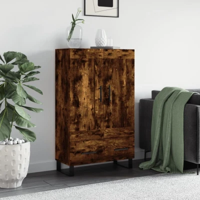Afbeelding van Hoge kast 69,5x31x115 cm bewerkt hout gerookt eikenkleurig