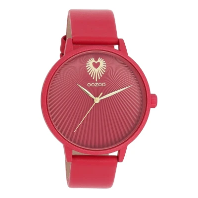 Afbeelding van OOZOO Timepieces viva magenta horloge met leren band C11286