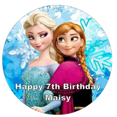 Afbeelding van Gepersonaliseerde eetbare taartdecoratie Anna en Elsa Frozen 19,1 cm van eetbaar wafelpapier voor verjaardagstaarten