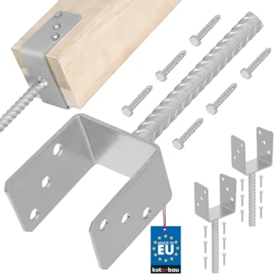 Afbeelding van KOTARBAU® Set van 2 paalhouders voor het afdichten beton U 101 mm thermisch verzinkt staal betonanker houten palen paalanker grondhuls hekpalen