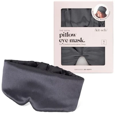 Afbeelding van Kitsch Satijnen Oog Slaapmasker Donker Grijs Extra Zacht Satijn Slaapcomfort Gewatteerd bij ogen voor