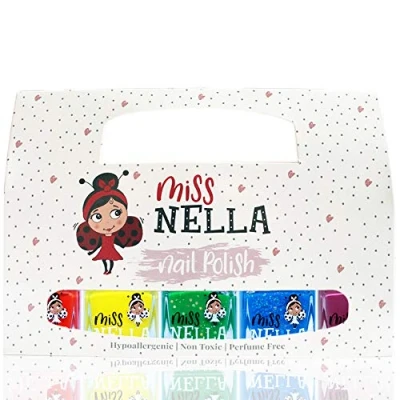 Afbeelding van Miss Nella Regenboog set van 5 nagellakken rood, geel, groen, blauw en paars, peel off, geurloos, zonder water behalve voor kinderen