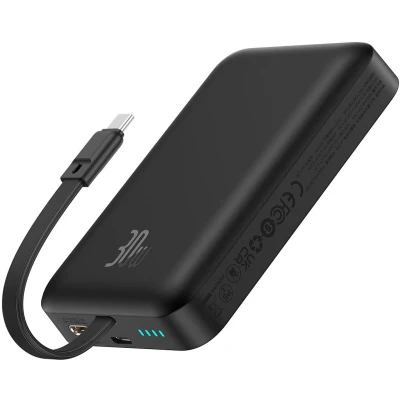 Afbeelding van Baseus Magnetic Mini MagSafe 10000mAh 30W powerbank met ingebouwde USB C kabel zwart + Simple Series 60W 0,3m