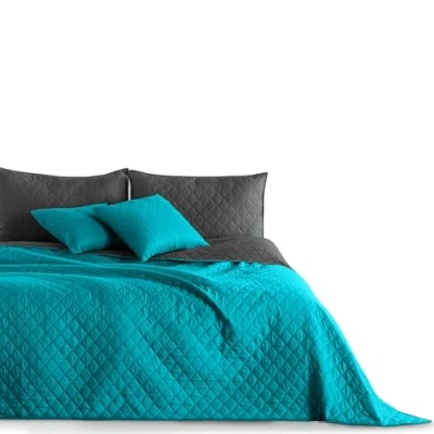 Afbeelding van DecoKing Axel dubbelzijdig gewatteerd dekbed 240 x 260 cm, quilt, met wafelpatroon, donker turquoise