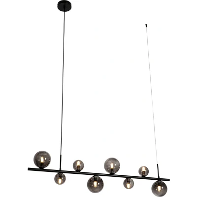 Afbeelding van QAZQA Hanglamp zwart met smoke glas langwerpig 8 lichts Monaco