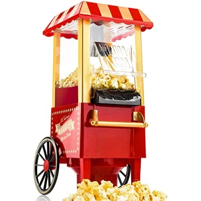 Image de Gadgy Machine à Pop Corn Appareil Air Chaud Rapide sans Huile, Graisse avec Tasse Mesurer et Couvercle Supérieur Amovible Revêtement Rouge Rétro