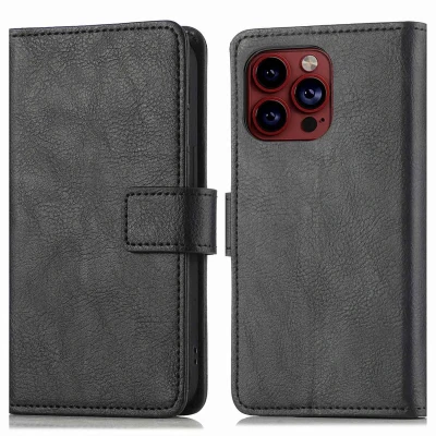 Afbeelding van iMoshion Hoesje Geschikt voor iPhone 15 Pro Max Met Pasjeshouder Luxe Bookcase Zwart