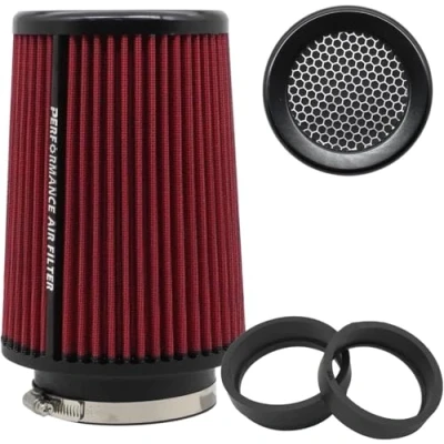 Afbeelding van Universele conische luchtfilter, 76 mm, 89 101 hoge prestaties, luchtinlaat, ronde kegel, luchtfilter voor raceauto, sport, 3 maten in 1 (rood)