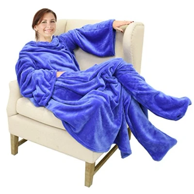 Afbeelding van Catalonia Classy TV deken, comfortabele deken met mouwen en voeten, professionele knuffeldeken voor het hele lichaam om te dragen, wollen vrouwen mannen, 190 x 135 cm