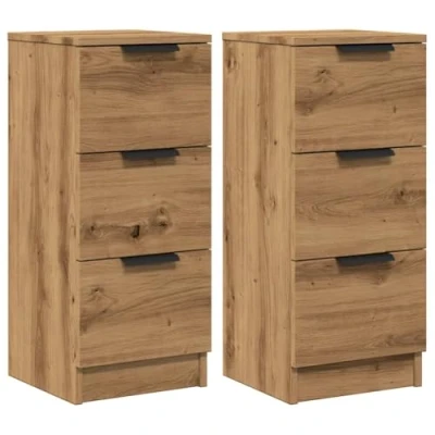 Afbeelding van Dressoirs 2 st 30x30x70 cm bewerkt hout artisanaal eikenkleur
