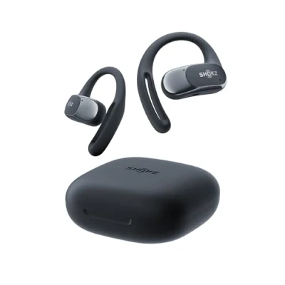 Afbeelding van SHOKZ OpenFit Air hoofdtelefoon, draadloze bluetooth hoofdtelefoon met microfoon, oorhaak, snel opladen, 28 uur batterijduur, IP54 waterdicht, voor sport, zwart
