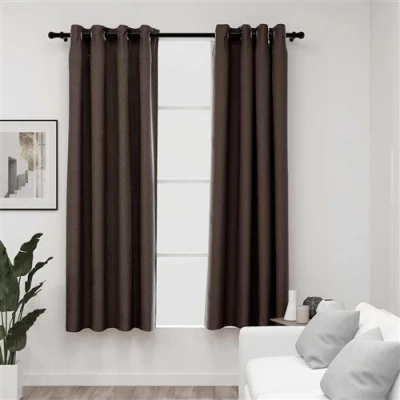 Afbeelding van Gordijnen linnen look verduisterend ogen 2 st 140x175 cm taupe