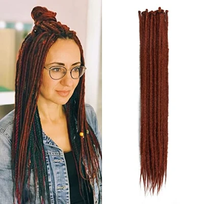 Afbeelding van 50 inch 20 strengen/partij Fijne Synthetische Dreadlocks Extensions 0,6 cm Zacht Gehaakt Haar Eenzijdige Reggae Hip Hop Hippie Stijl 350#
