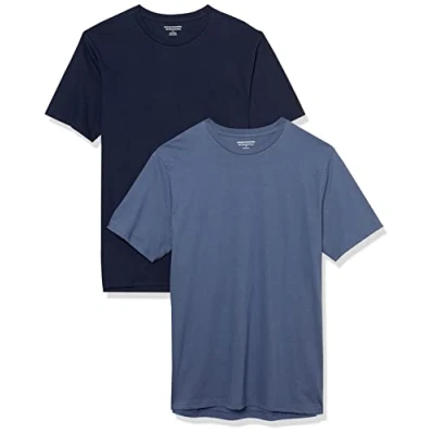 Image de Amazon Essentials Lot de 2 t shirts à manches courtes et col rond, pour homme, coupe ajustée, bleu foncé/bleu marine, taille XS