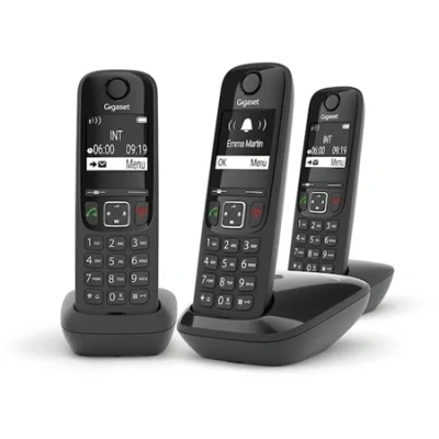 Afbeelding van Gigaset As690a Trio Dect Draadloze Telefoon, Met 2 Extra Handsets, Zwart Telefoon