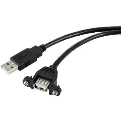 Afbeelding van Renkforce USB kabel 2.0 A stekker, bus 1.00 m Zwart Voor inbouw, Schroefbaar RF 5720386