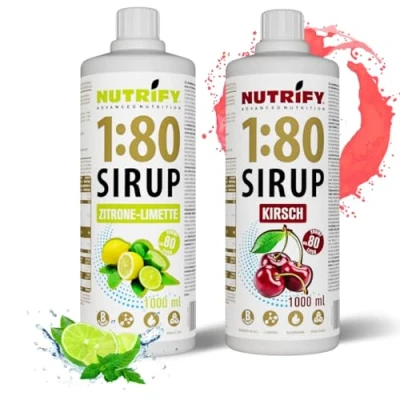 Afbeelding van NUTRIFY Vital Fitness Drink 2 flessen siroop 1:80, x 1 liter, citroen en kersen, drankconcentraat met vitaminen L carnitine zonder suiker, 160 liter sportdrank