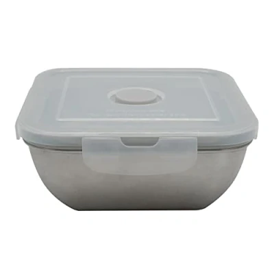 Afbeelding van Fackelmann 684086 voedselcontainer, luchtdicht, roestvrij staal, magnetronbestendig, 600 ml, lunchbox met stoomventiel en deksel van kunststof, 14 x 6 cm