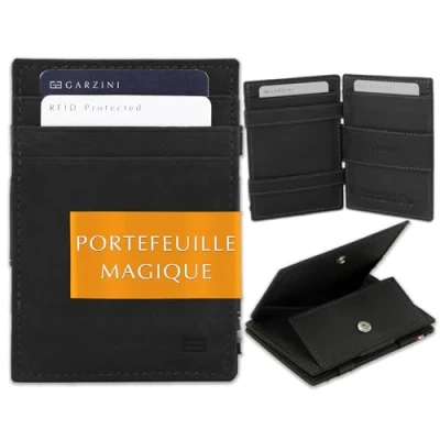 Afbeelding van Garzini Portemonnee heren en dames leder, Kaarthouder RFID, Portefeuille muntzakje 7 kaarten, Zwart
