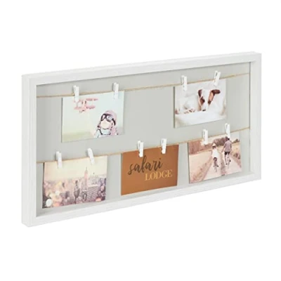 Afbeelding van Relaxdays fotolijst met knijpers fotokader voor meerdere foto&#039;s collagelijst 30x60 wit grijs