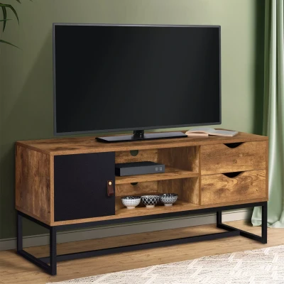 Afbeelding van Meuble TV CHICAGO 2 tiroirs avec placard design industriel 110 cm