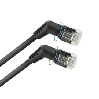 Afbeelding van Zwarte 10 meter U/FTP CAT6A Slimline patchkabel met draaibare 360 RJ45 connectoren