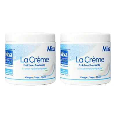 Image de Mixa Intensif Peaux Sèches La Crème Fraîche et Fondante à l’Acide Hyaluronique Pur Multi Usages Visage, Corps, Mains, Pieds Hydratation 24h Pénétration rapide Hypoallergénique Lot de 2
