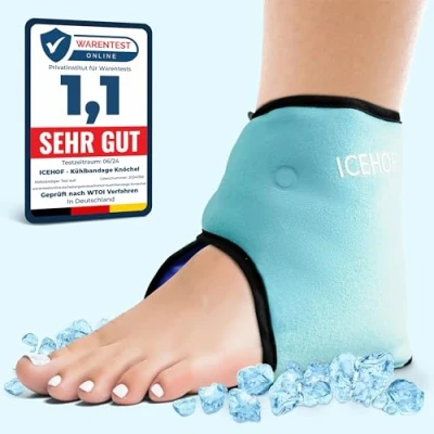 Afbeelding van ICEHOF Verkoelend enkelkussen, verband, enkelbrace met verkoelende gel, koudetherapie, reuma, chemotherapie, enkelpijn, eenheidsmaat, 1 stuk