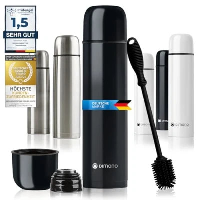 Afbeelding van Dubbelwandige roestvrijstalen thermosfles met beker en borstel; lekvrij, vaatwasmachinebestendig BPA vrij + reinigingsborstel; houdt dranken warm koud (zwart, 500 ml)